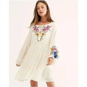 Free People Spell On You Floral Keyhole Neck Long Sleeve Mini Dress XS